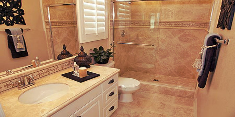 elegant bathroom with natural stone shower